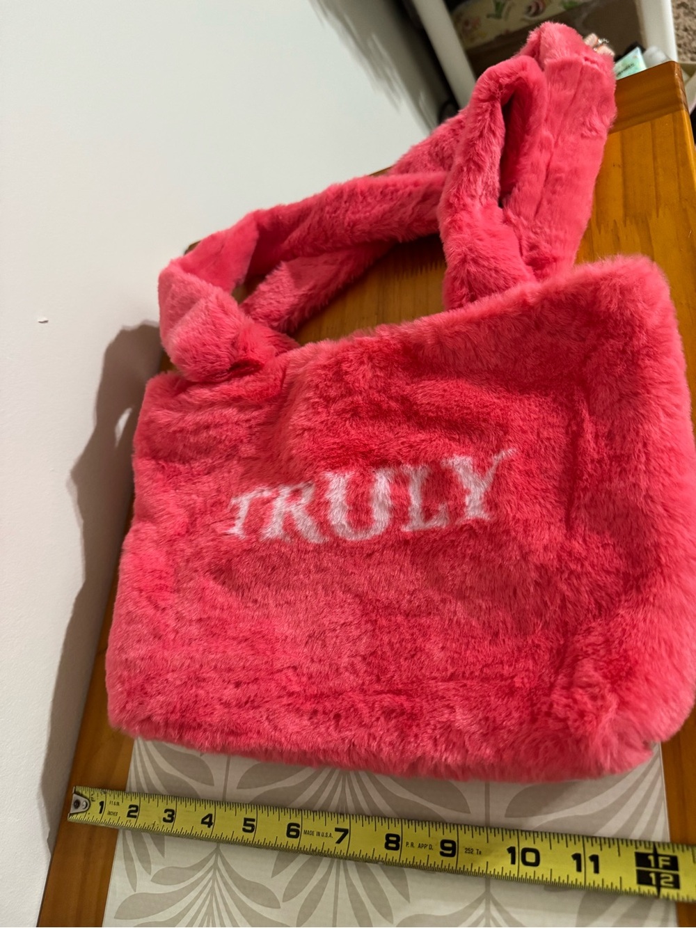 Source Unknown Hot Pink Faux Fur Shoulder Bag with White Logo